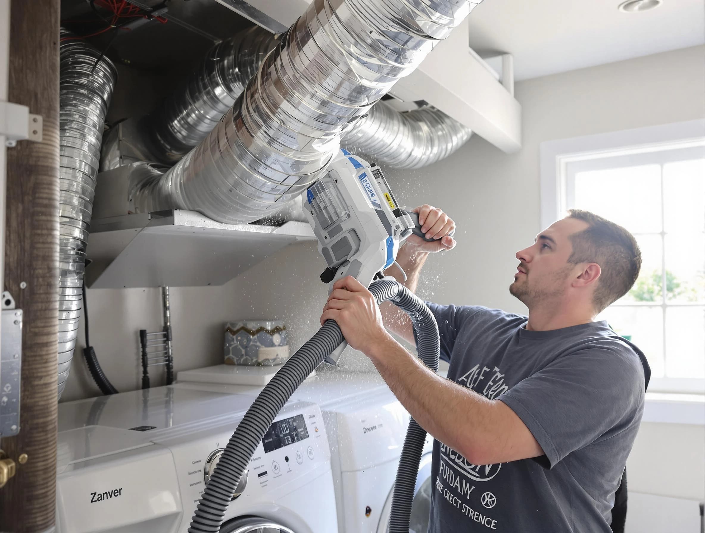 Roy Dryer Vent Cleaning specialist cleaning deep within a dryer vent duct system in Roy